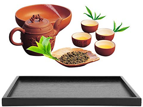 Bandeja de Madera para Servir, Bandeja de Bar, Bandeja Negra para Servir, Bandeja Rectangular para Mesa de Centro, Bandeja Decorativa Vintage de Madera Maciza para té, café,