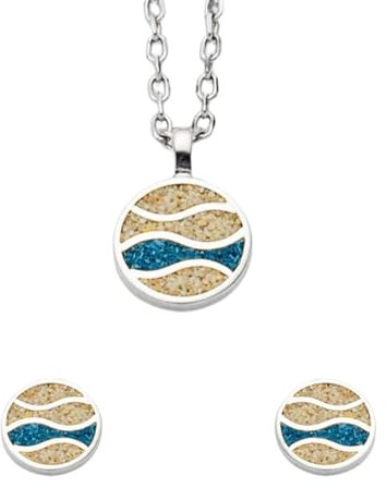 DUR Schmuck-Set Strandwellen Steinsand blau, Ohrstecker, Anhänger, Kette, 925er Silber & Strandsand, K2516, O5138
