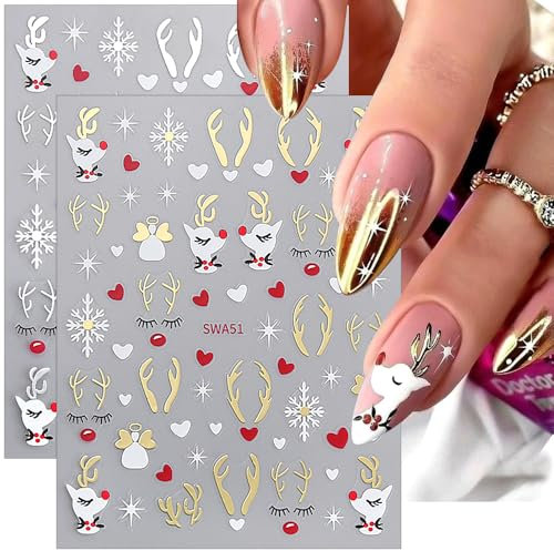 Cartoon Elch Schneeflocke Nagelsticker Weihnachten Nagelaufkleber Selbstklebend Nagel Sticker Weihnacht Nageldesign Nailart Hirsch Schneeflocken Christmas Nail Art Stickers Winter Nägel Zubehör