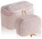Kytpyi Pochette Maquillage, Trousse Maquillage Voyage, 2 Pièces Velours Côtelé Trousse Maquillage la Mode avec Compartiments, Trousse de Toilette Portable pour Voyage Date Party (Rayures Roses)