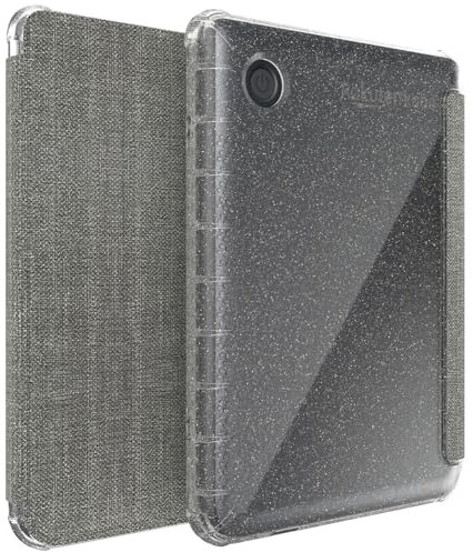 TUDIA SKN FLIP V2 progettata per Custodia Kobo Clara BW/Colour (2024) - [Tecnologia Avanzata Auto Wake/Sleep] Cover a tre ante in pelle TPU trasparente sottile antiurto (Grigio Glitterato)