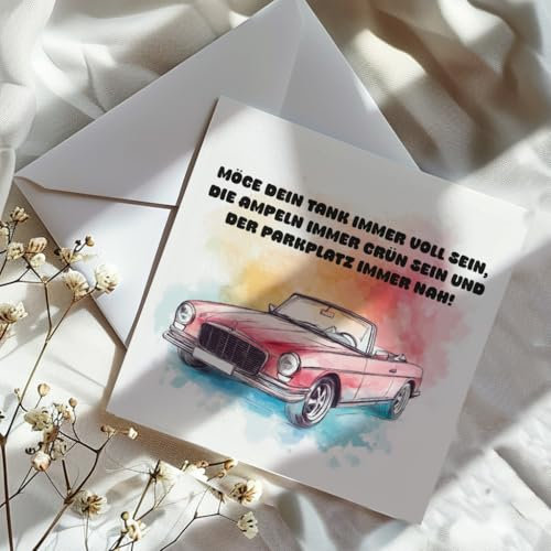 Premium Karte GUTE FAHRT für neues Auto wie Mercedes, VW, Toyota, Audi, Porsche, Bentley, Rolls-Royce, Bugatti, Pagani, Maybach Geschenk 14 x 14 cm Karte inkl. schönem Kuvert