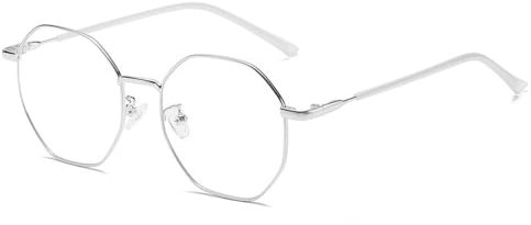 ETETGVG Vintage Brillengestell Sechseck Metallrahmen Brille Moderahmen Transparente Brille,Silber