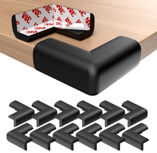 Septeamay 12 Stück Kantenschutz Baby, Eckenschutz Baby mit Kleber 3M, Selbstklebender Tischeckenschutz Kinder - Weicher Stoßschutz Schaumstoff Eckschutz für Tisch, Möbel & Scharfe Stellen, Schwarz