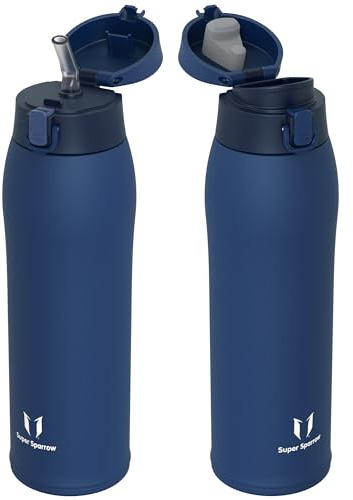 Sparrow Edelstahl Trinkflasche 950ml - Thermosflasche - 2 Deckel | Thermosflasche, BPA-Frei, Auslaufsicher, Thermobecher, Spülmaschinenfest, TwinSip, Sport, Outdoor Aktivitäten