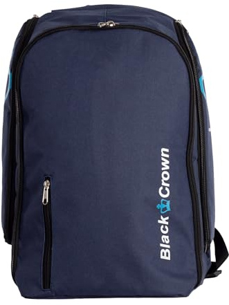 Black Crown - Focus Blue Backpack for Padel, Exterior 30% EVA and 70% PVC, Interior 100% Polyester, Ergonomic and Functional Design, Ideal for Padel Players, Black/White, M