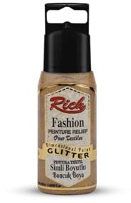 Rich Dimensional Perlenfarbe 60 ml Glitzer, 3D-Effekt Wasserbasierte Hobby und Künstlerfarbe, Für Textilien & Harte Oberflächen, Leicht aufzutragen, Brillante & Langlebige Farben, Schimmerndes Gold
