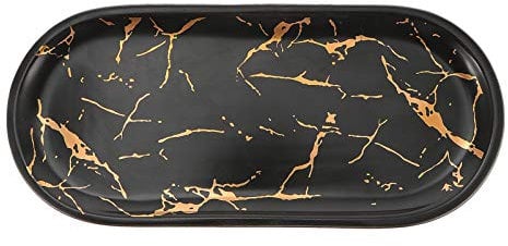 Plateau de service en céramique motif marbre vert assiettes à sushis assiettes steak support assiettes dessert plateau bijoux plateau cosmétique coiffeuse cuisine salle de bain restaurant - noir