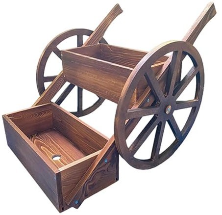 FewNvWa Pflanzkasten mit Wagenrad Aus Holz, Blumenregal, Blumentöpfe für Die Terrasse, Blumentopf für Den Außenbereich, Gartenpflanzer für Gartenliebhaber