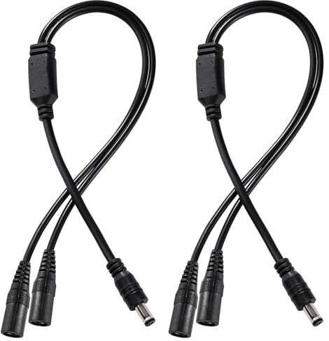 KUOQIY 2 PCS 5.5x2.1 mm 5-24 V 1 Male to 2 Female DC Power Splitter Cable, 2 Way DC Power Cable, Camera Splitter Cables, for CCTV Cameras, LED Light Strip, Router and More