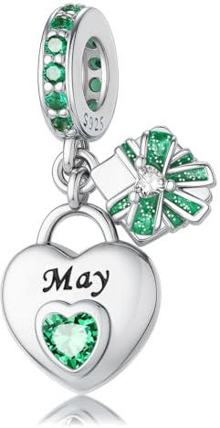 HappyStar 925 Sterling Silber Herz Zirkonia Geburtsstein Charm Anhänger für Geburtstag Personalisiertes Geschenk Bead Charms für Damen kompatibel Pandora Armbänder Geburtstag Valentinstag