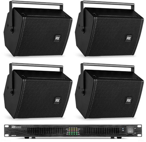 Power Dynamics PDW5B Soundanlage – Komplettsystem mit 4X 5,25 Zoll Passivlautsprechern & 1U Class-D Verstärker – 800W – Profi Beschallungsanlage für Gastronomie, Restaurants, Shops & Events – Schwarz