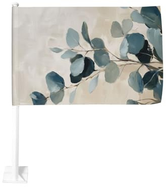 Trendige Olivenholz-Eukalyptus-Baum-Autofahne für den Außenbereich, Fenster-Clip, 30 x 45 cm, doppelseitige Auto-Dekoration