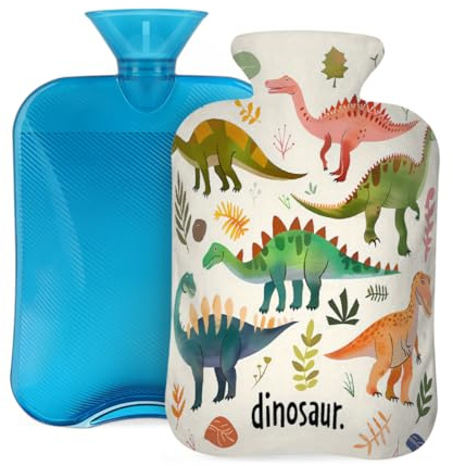 Entemne 2L Hot Water Bottle Cartoon Dinosaurs Animal Hot Water Bag with Cover Reusable Therapy Bag for Pain Relief Menstrual Cramps, Muscle Soreness Winter Warmth Gift