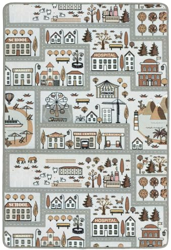 e-floor - Spielteppich für Kinder - Teppich Straße - Autoteppich - Straßenteppich - Teppiche für Kinderzimmer - Kinderteppich Junge & Mädchen – 150x200 cm - Grau