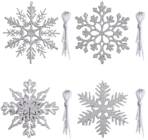30Pcs Decoración Árbol Navidad, Copos de Nieve Adornos Colgantes 4 Modelos, Decoración Navideña Fiesta Invierno Ventana Interior Exterior Guirnalda
