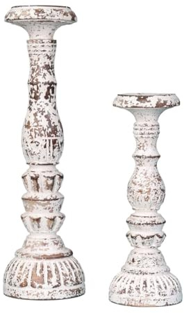 Oriental Galerie 2er Set Kerzenhalter Kerzenständer Säule Ständer Dekosäule Dekoration Klein und Mittel Weiß Model 2
