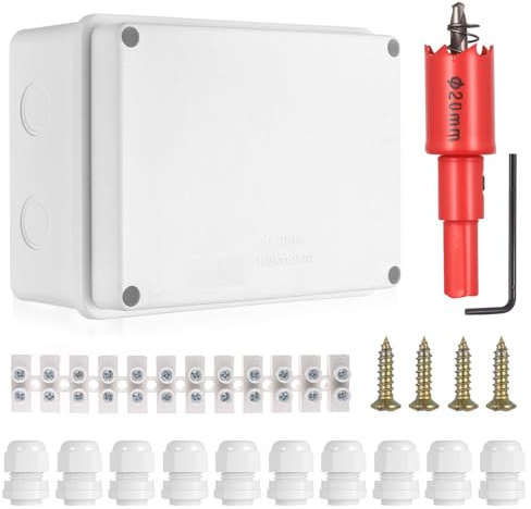 Aoyfuwell Waterproof IP65 Junction Box, Electrical Distribution Box (White), Surface-Mounted, ABS Cable Box for Electrical Outlet Control - 150x110x70 mm