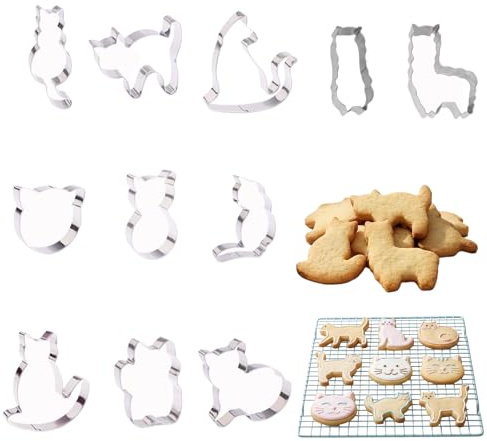11 Stück Edelstahl Plätzchenformen Katze Plätzchen AusstecherDIY Ausstechform Tiere Zum Kinder Backen Fondant Katzenform Alpaka Keksformen für Katze-Kekse Oder Leckerlis Backen Basteln