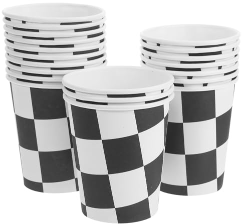 Toyvian Lot de 20 Gobelets en Papier Épais 250 Ml Noir et Blanc à Carreaux Thème Course Automobile, Vaisselle de Fête Jetable pour Anniversaires, Mariages et Événements Racing Party