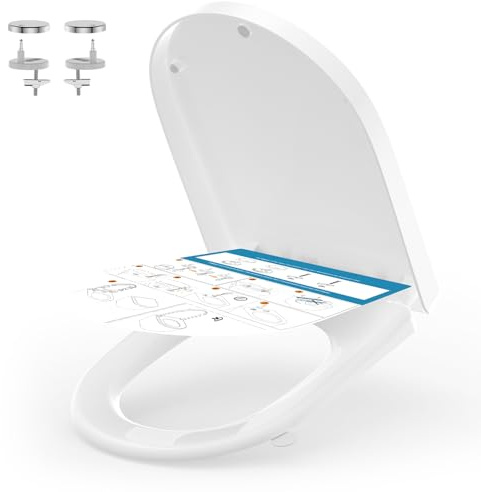YEAUPE PRO D Shaped Toilet Seat Soft Close, White Universal Toilet Seat with Quick Release, Top Fixing Easy Clean Loo Seat, Adjustable Hinges Heavy Duty Toilet Lid with Lift Handle, 44.7 x 36 cm