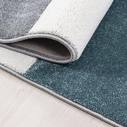 KADIMA DESIGN Teppich Kurzflor Kariert Modern Pflegeleicht Waschbar Strapazierfähig Langlebig Läufer Blau 80x300 cm Wohnzimmer Esszimmer Fußbodenheizung geeignet | Monza