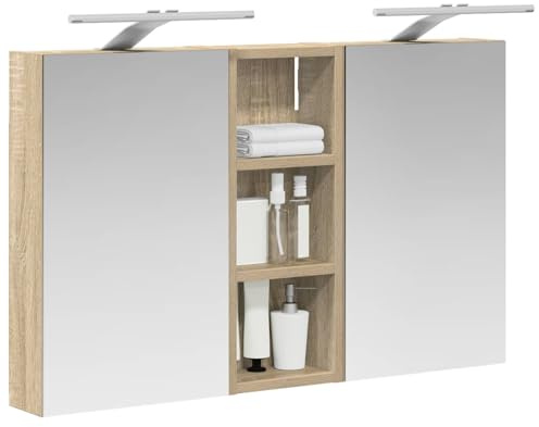 vidaXL Badezimmerschrank-Set 3 pcs 80 x 10,5 x 50 cm Holzwerkstoff, Badezimmer-Schrank, rechteckiger LED-Spiegel, moderner Wand-Organizer, praktischer Platzsparer