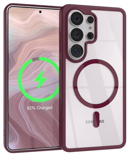 EAZY CASE Hülle für Galaxy S26 Ultra kompatibel mit Qi Charging Ultra Aufprallschutz Stoßfest und Kratzfest dünne Schutzhülle mit Kameraschutz Silikon Cover Clear Hybrid Handy Case Beere - Qi Charging