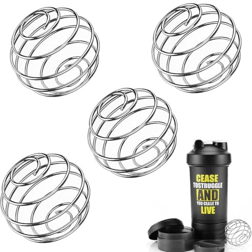 Denipry 4Pcs Protein Shaker Ball, 304 Stainless Steel Mixer Balls for Protein Shakes & Smoothies, Blender Balls for Shaker Bottles, Small Wire Whisk Balls for Formula, Matcha, Milkshake & Supplements