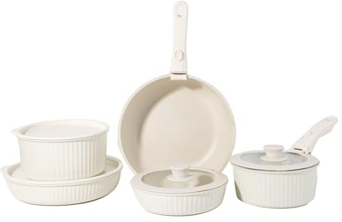 Greensen Induktionskokkärl Set Anti Stick Grytor och Kastruller med Löstagbart Handtag Magnetisk Bas i Gjuten Aluminium 5 Delar för Induktionsgasugn Matlagning Stekning