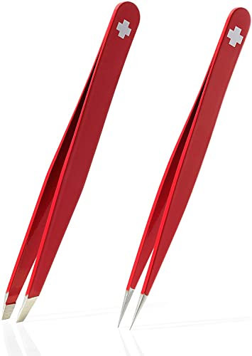 Rubis Pince à Épiler Professionnelle Set - Pincettes en Acier Inoxydable pour l'épilation des Sourcils - Slant / Pointue