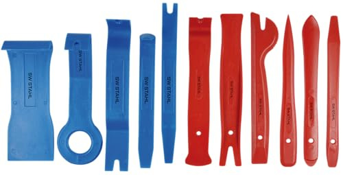 SW-Stahl 94807L Montagekeilsatz - 11-teilig - Verkleidungs-Werkzeug Set | Aus glasfaserverstärktem Kunststoff für Innenraumverkleidungen, inklusive Rolltasche zur sicheren Aufbewahrung.
