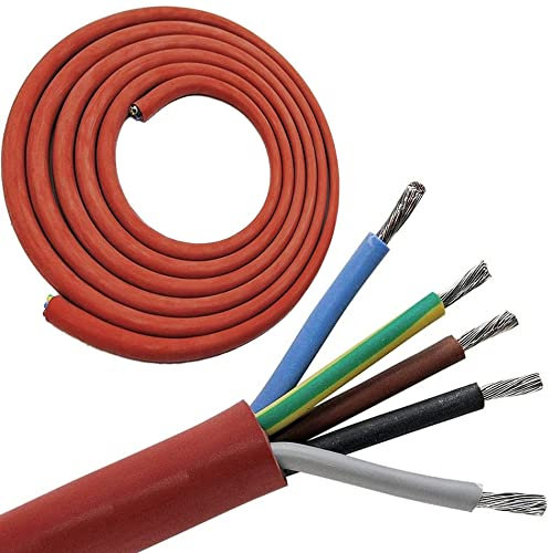 4 Meter (m) Silikonkabel 5x2,5 mm² | SiHF | Hitzebeständige und flexible Silikonleitung | Saunakabel | Optimal für Saunaöfen | -60°C bis +180°C | Wärmegeräte, Scheinwerfer, Heizkraftwerke etc.