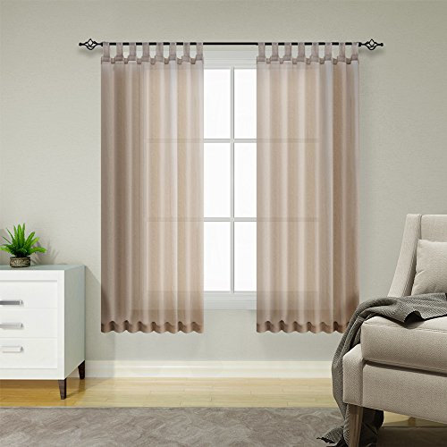 TOPICK Schlaufenschal 2er Set Gardinen Wohnzimmer modern Schlaufengardinen vorhänge Schlafzimmer Gardinenschals Leinenoptik H145xB140 cm, Kurzgardinen mit Schlaufen Fertiggardinen Fenster Braun