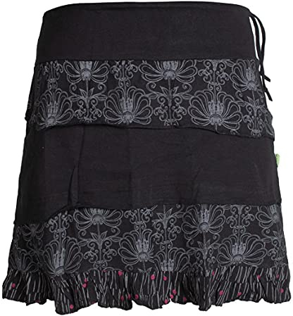 Vishes - Alternative Bekleidung - Damen Patch-Work Rüschen-Rock - Breiter Dehnbarer Bund und Taschen