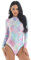 dPois Damen Meerjungfrau Badeanzug Langarm Schwimmanzug Bademode mit Fischschuppe Druck UV-Schutz Beachwear Badebekleidung Colorful S/M