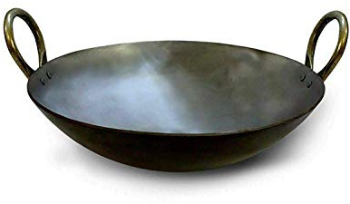 SI © Indian Iron Deep Frying Pan Kadai Cooking Frying & Kitchen Tool 12'' inch WokINDIA