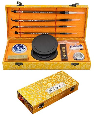 WDEC 10 Pcs Pinceaux Chinois Poils de Chèvre pour La Calligraphie et La Peinture Set, Chinoise, Débutant et Peinture Kanji Japonais, de Calligraphie Chinoise, Aquarelle, Peinture de Paysage à L'encre