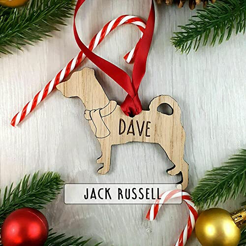 My Pretty Little Gifts Personalised Jack Russell Dog Decoration Oak Wood Bauble - Christmas Tree gift present Cat Pet Xmas