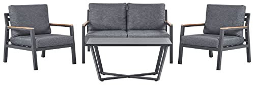 Gartenset modern Sofa 2 Sessel Tisch Aluminium schwarz Auflagen dunkelgrau Delia