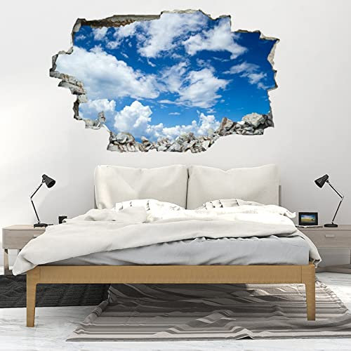 Kuletkear 3D Wandtattoos Wandaufkleber Blauer Himmel Mit Wolken B 98 x H 65 cm für Kinderzimmer Junge mädchen Teenager zimmer Schlafzimmer Wandsticker