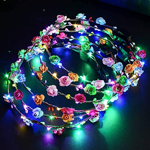 Enkarl LED Flower Crown, 12 Pieces Light Up LED Flower Headband, Luminous 10 LED Flowers Hair Bands for Women Girls Wedding Party Christmas Holiday Festival
