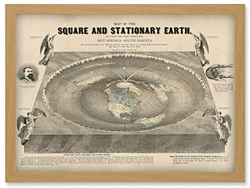 Artery8 Orlando Ferguson Vintage Map of the Square and Stationary Earth Flat Earth Artwork Framed Wall Art Print A4