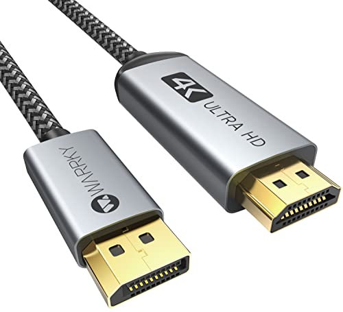 WARRKY Cavo DisplayPort a HDMI 4K, Display Port a HDMI Cavo 1.8M (2K 60Hz, 1080P 120Hz)-Nylon Intrecciato Unidirezionale Displayport to HDMI Cavo