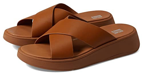 Fitflop Women's F-Mode Leather Flatform Cross Slide Sandal, Light Tan, 4 UK