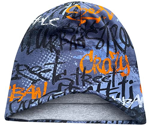 Wollhuhn ÖKO Jungen/Mädchen Long Beanie/Beanie/Strickmütze/Kinder-Mütze Baumwolljersey Gefüttert Übergangszeiten Aus Deutschland (Öko-Stoffe/Bio) (LB Skater Orange, L)