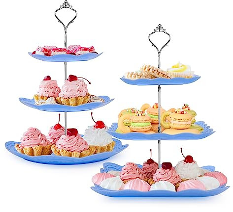 Cupcake Stand,2 Pack of 3-Tier Flower Dessert Plates Mini Cakes Fruit Candy Display Tower Cookie Tray Rack Candy Buffet Holder Cake Stand Cardboard Cupcake Stand Tiered Serving Stand (Style 7)
