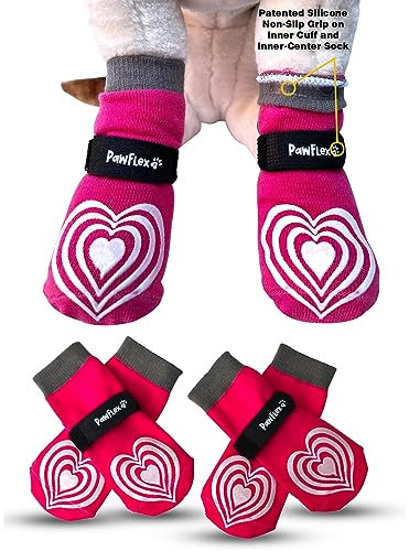 PawFlex Comfy Pawz Doppelseitige Anti-Rutsch-Baumwoll-Hundesocken mit rutschfestem Silikongriff an der Innenmanschette und verstellbarem Riemen für kein Verdrehen oder Abrutschen, Pfotenschutz für