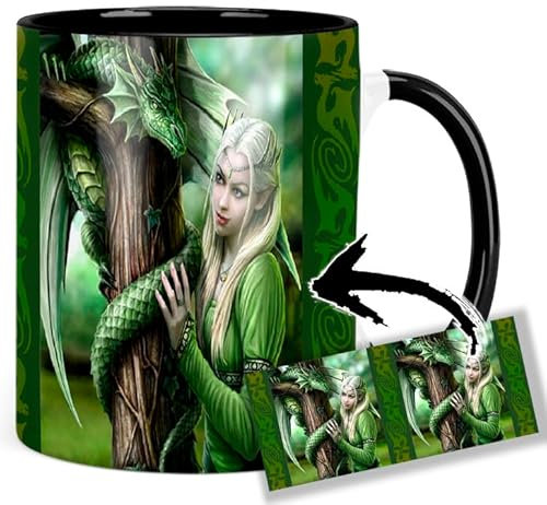 Anne Stokes Kindred Spirit Tasse Innen & Henkel Schwarz Keramikbecher Mug