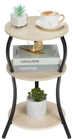 YEAKOO Vintage Round Side Table,3-Tier Slim Waist End Table with Storage Shelves,Round Sofa Side Table Small Corner Coffee Table Bedside for Living Room Bedroom Small Spaces